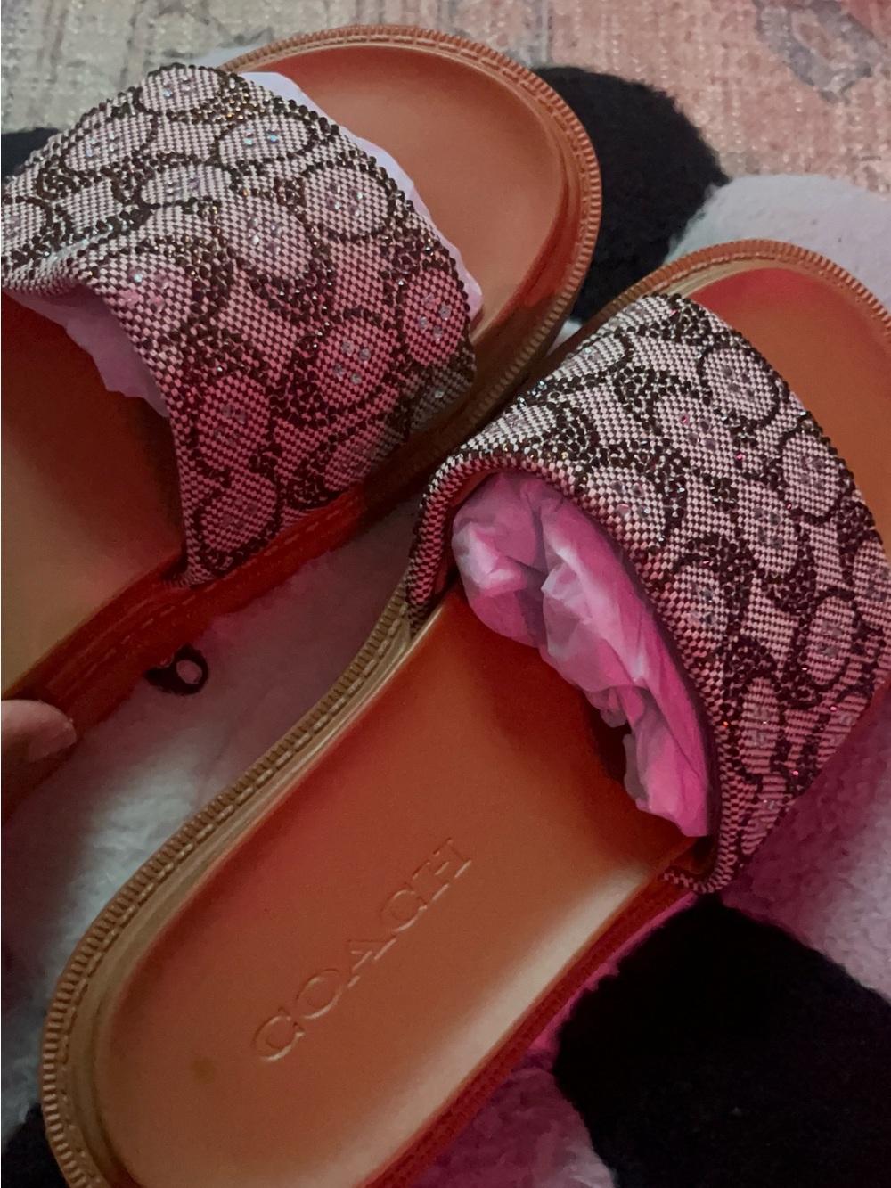 Coach Brown and Cream Signature Logo Slide Sandals